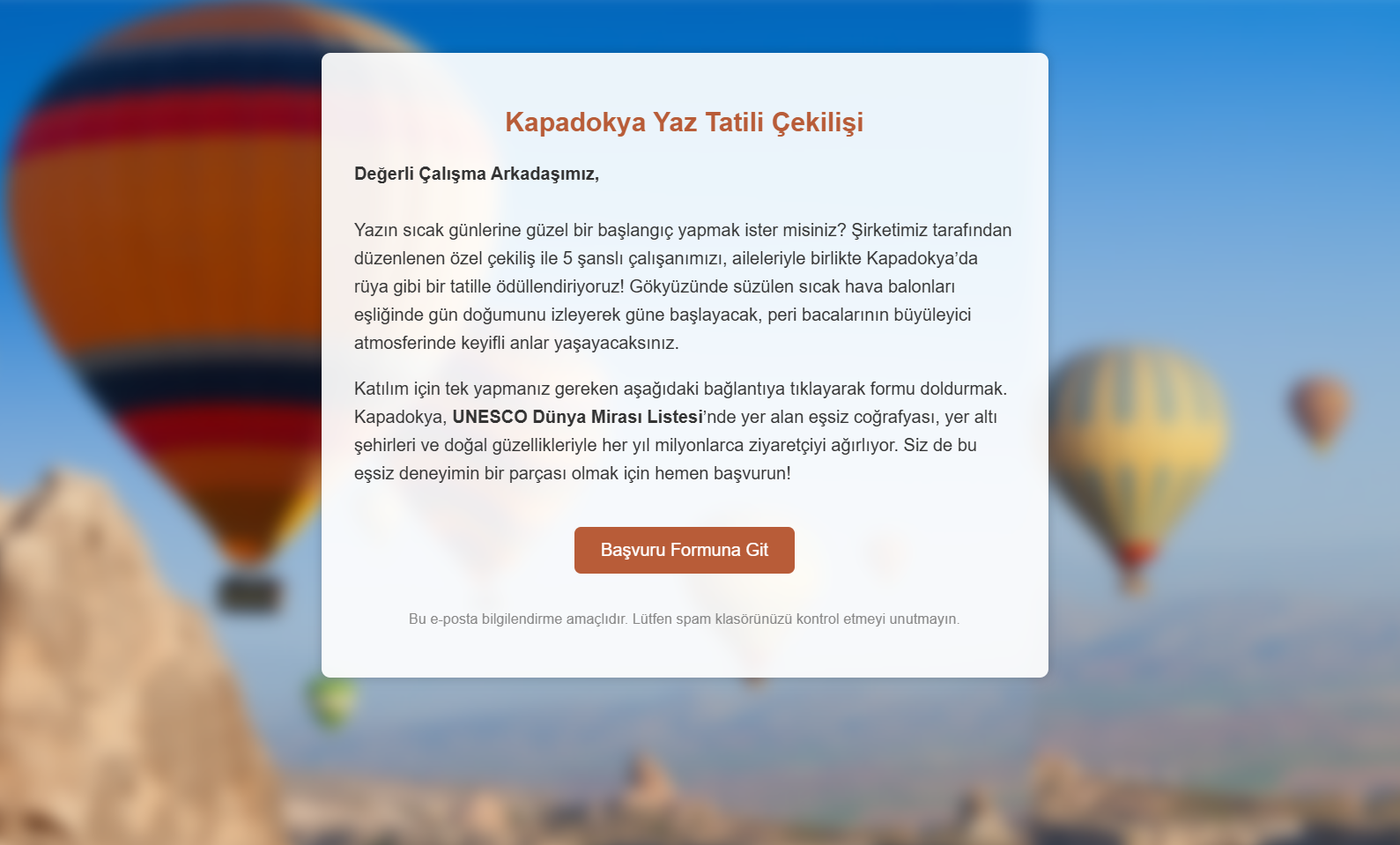 Kapadokya Yaz Tatili Çekilişi